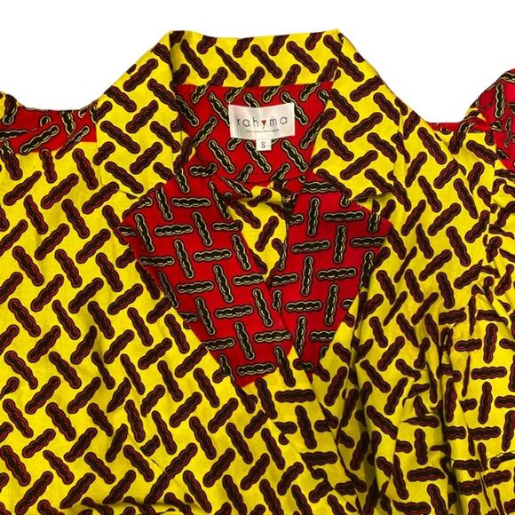 Yellow Black & Red Geometric Ankara Print 100% Cotton Layered Wrap Dress (S) - Picture 11 of 12